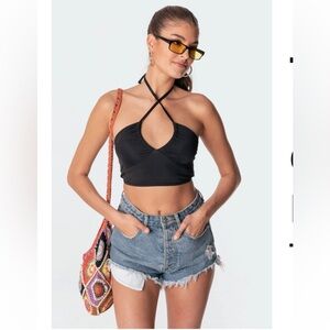 Edikted Black Taya Adustable Halter Crop Top